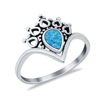Chevron Midi Thumb Ring Band Pear Round Lab Created Blue Opal 925 Sterling Silver